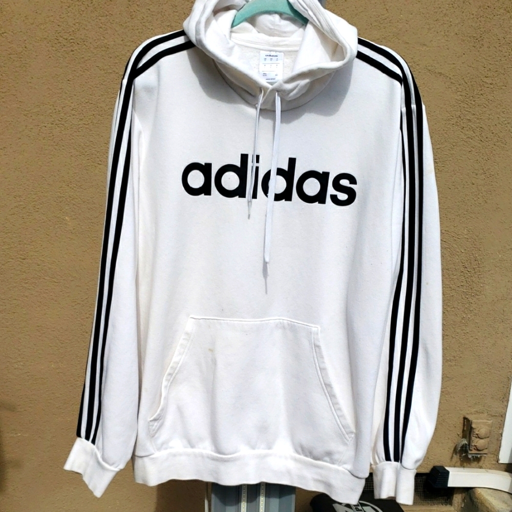 Adidas Men's White Hoodie Sweater
